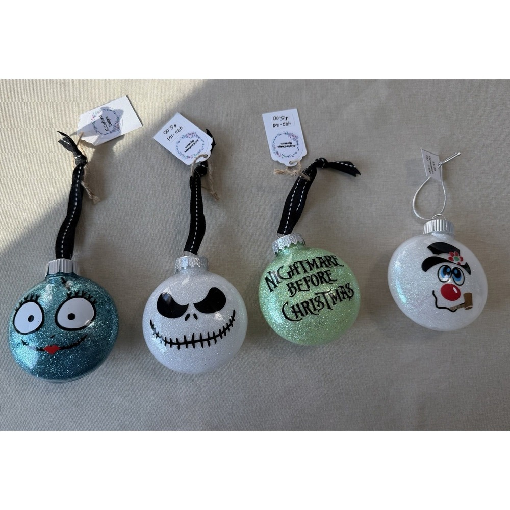 Nightmare Before Christmas Ornament Lot Jack Sally Zero Glitter 4pc‎ NWT Disney